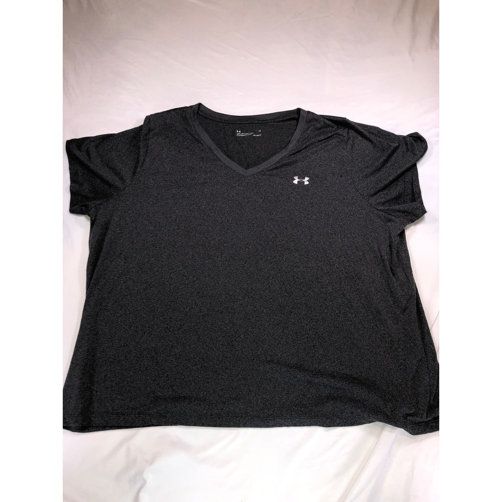 Under Armour HeatGear Shirt Womens 3X Gray Heather V-Neck Loose Fit Short Sleeve
